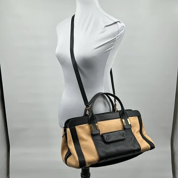 Authenticated Chloe 2 Way Alice Large Handbag - Tan/Black - Picture 15 of 16